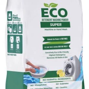 ECO Detergent Washing Powder No Harmful Ingredients | made with Natural ingredients, Phosphate free No Sulphates, No Caustics | Laundry Detergent Powder for Front & Top Load (1 Kg, Super)