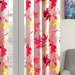 Home Sizzler 3D Flower Polyester 7 ft Door Curtain (Pink)