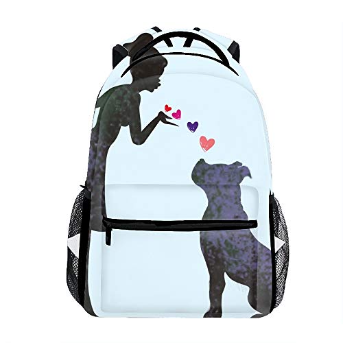Laptop Backpacks Graphic Design Girl And Pit Bull Girls Women Travel Daypack Bag
