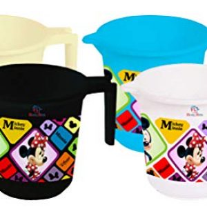 Heart Home Disney Mickey Minnie Print Plastic Bathing Mugs for Bathroom Bath Accessory, 500 ML (Set of 4,Cream & Blue & Black & White) -HS_35_HEARTHS17596