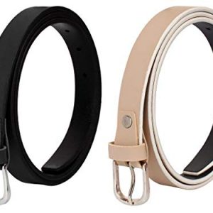 SIDEWOK Combo of Plain Casual Sleek Belts For Women/Girls (Black & Cream) (Combo-2)(GLBL-01-03)