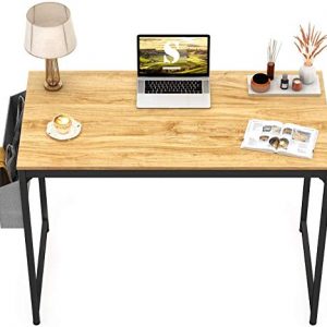 Star Work Table for Computer Desktop Laptop Workstation Office Work from Home | Wfh Study Desk for Students Big Size with Side Storage Bag and Hook (Wooden Brown Beige,30Hx32Wx19D Inches)