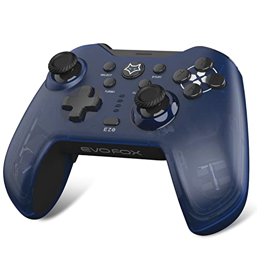 Amkette EvoFox Elite X Wireless Gamepad for PC with Dual Vibration Motors, 2 Macro Back Buttons, Low Latency Plug and Play, Free USB Extender, Translucent Shell (Blue)