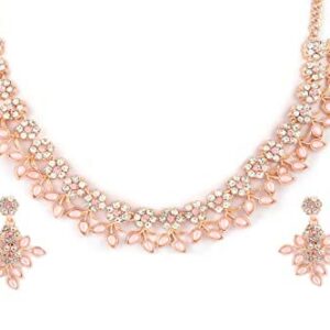 Atasi International Peach Color Gold Plated Crystal Necklace Jewellery Set with Earrings for Women Ideal for Party, Wedding, Festivals (MP5484)