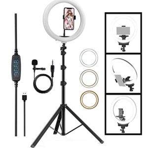 JNKC 14" Selfie LED Ring Light, Phone Holder,7 Feet Long Stand 360 degree 5 meter long collar mic Kit Best for YouTube Makeup Camera for Beauty Parlor Saloon Studio Video Shooting (14" Ring light Tripod + Mic)