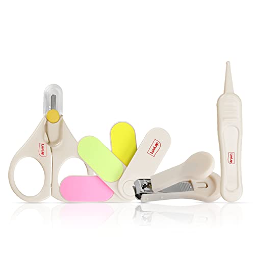 LuvLap Baby Grooming Scissors & Nail Clipper Set/Kit, Manicure Set, 4pcs, White, 0m+