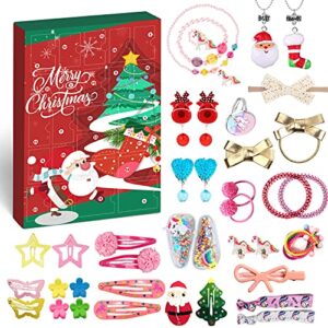 MOVINPE Hair Accessories Advent Calendar for Girls 2022 Christmas, Hair Clips Hair Scrunchies Barrettes Grosgrain Ribbon Bow Alligator Clips, 24 Days Countdown Surprise Gifts for Daughter Teens Girl