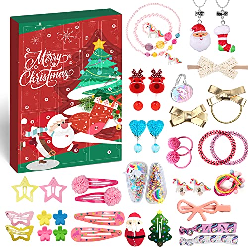 MOVINPE Hair Accessories Advent Calendar for Girls 2022 Christmas, Hair Clips Hair Scrunchies Barrettes Grosgrain Ribbon Bow Alligator Clips, 24 Days Countdown Surprise Gifts for Daughter Teens Girl