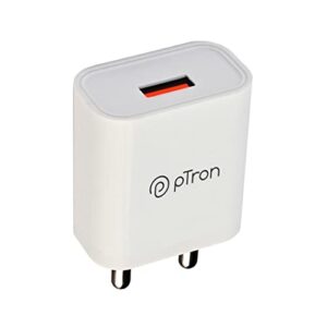pTron Volta 12W USB Charger, Fast Charging, Made in India, BIS Certified Single Port USB Wall Adapter Without Cable for All iOS & Android Devices (White)
