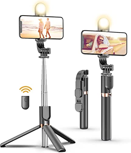 Android 11 Name Selfie Stick Tripod with Detachable Wireless Remote, Extendable Selfie Stick Tripod with LED Fill Light, for iPhone 13/13 Pro/12/11/11 Pro/XS Max/XS/XR/X/8/7 and Android Smartphone