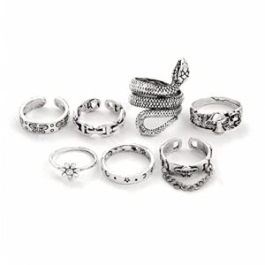 Shining Diva Fashion Latest Stylish Metal Boho Midi Finger Rings for Women and Girls - Set of 7 (14233r), Silver