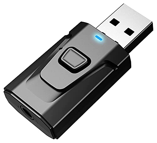 Android Auto Wireless Adapter Sounce Bluetooth Car Adapter, Mini Bluetooth 5.0 Transmitter Receiver Wireless 3.5mm Aux Jack Adapter Hands-Free Car Kit Built-in Mic for Car Aux, Home, Headphones, PC,TV and More