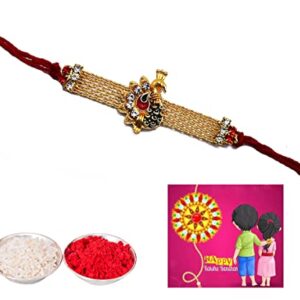 Designer Rakhi Bracelet for Raksha Bandhan with Roli Chawal and Greeting Card Floral Rakhi,rakhdi Shop Near me,Cheap and Best Rakhi