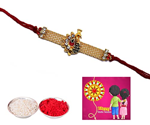 Designer Rakhi Bracelet for Raksha Bandhan with Roli Chawal and Greeting Card Floral Rakhi,rakhdi Shop Near me,Cheap and Best Rakhi